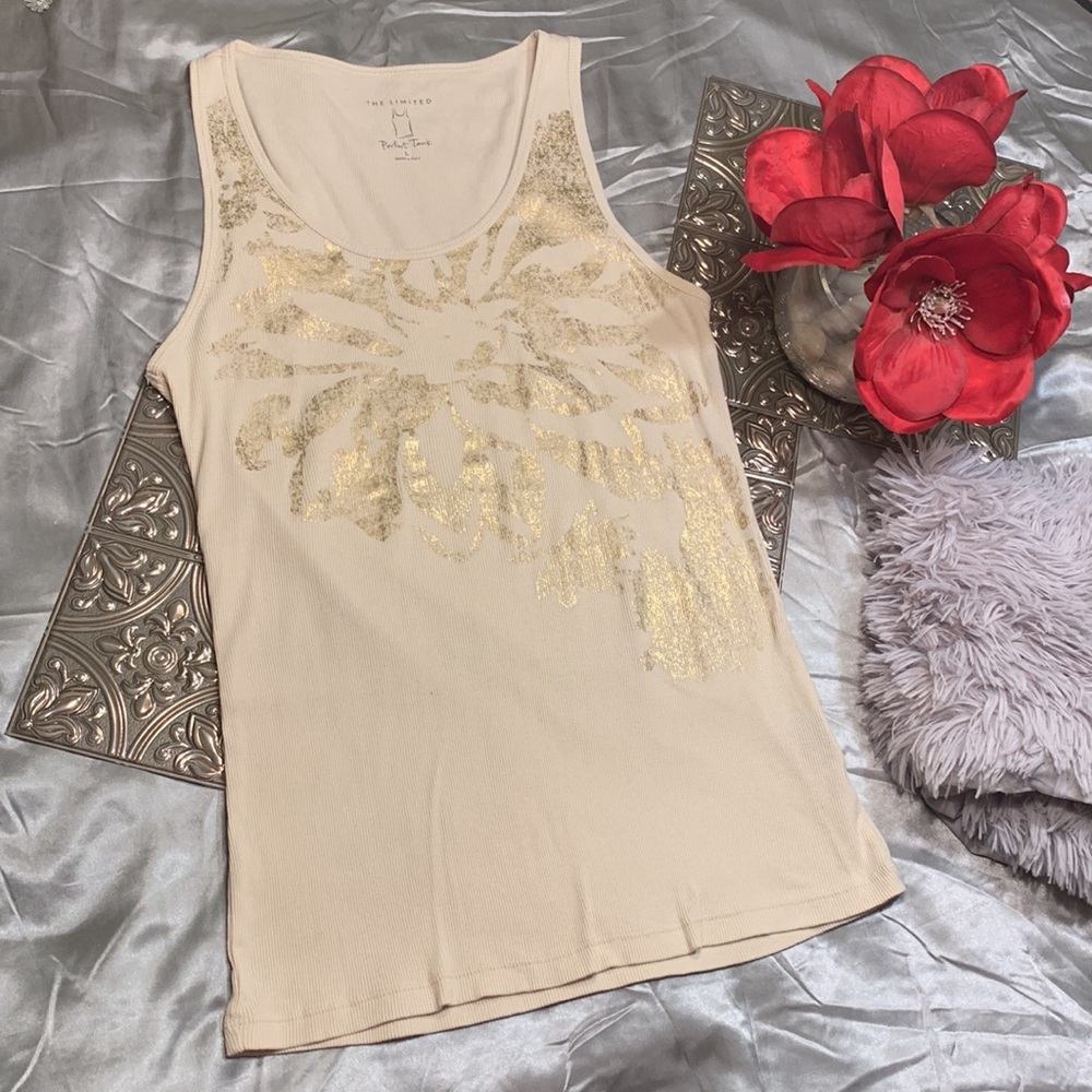 🌹Retro The Limited • Women's Beige & Gold Floral Perfect Tank Top - Picture 2 of 8